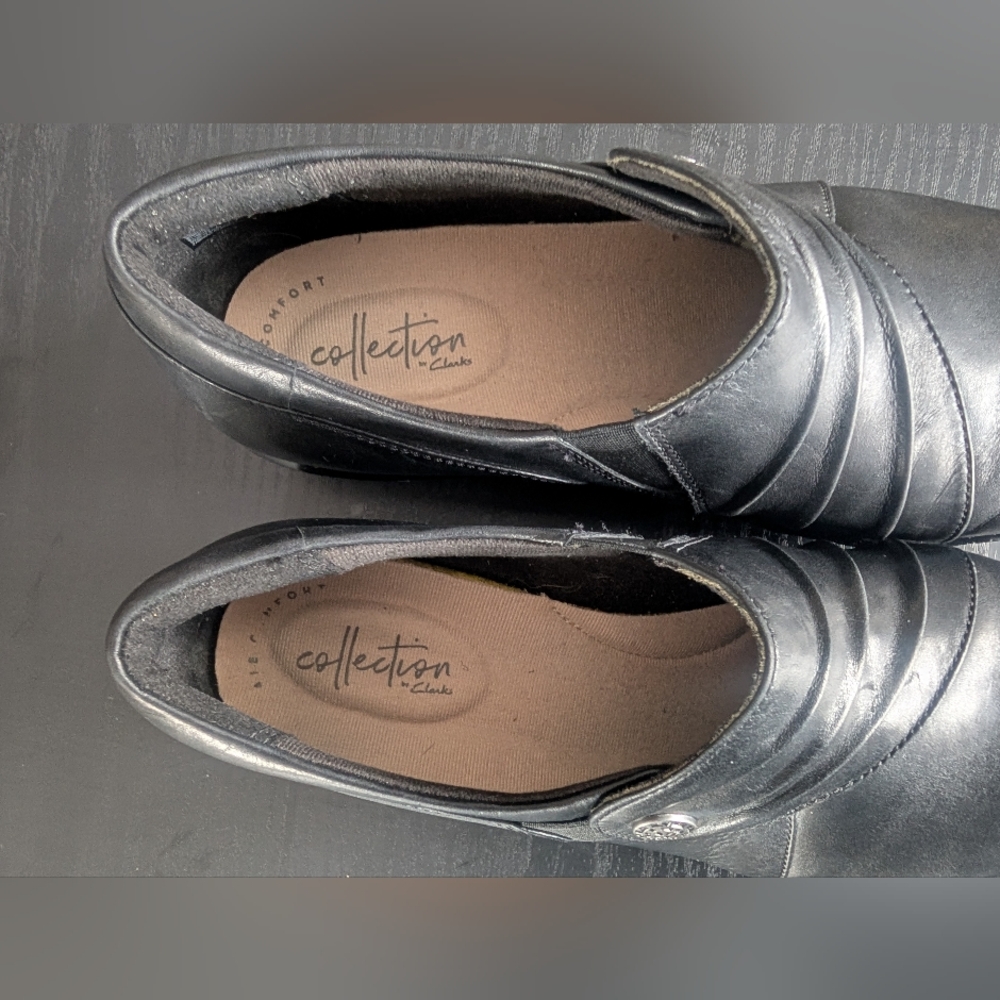 Clarks Hope Roxanne Black Leather Slip-On Shoes Women's 7.5 W Comfort Ortholite - Picture 11 of 13